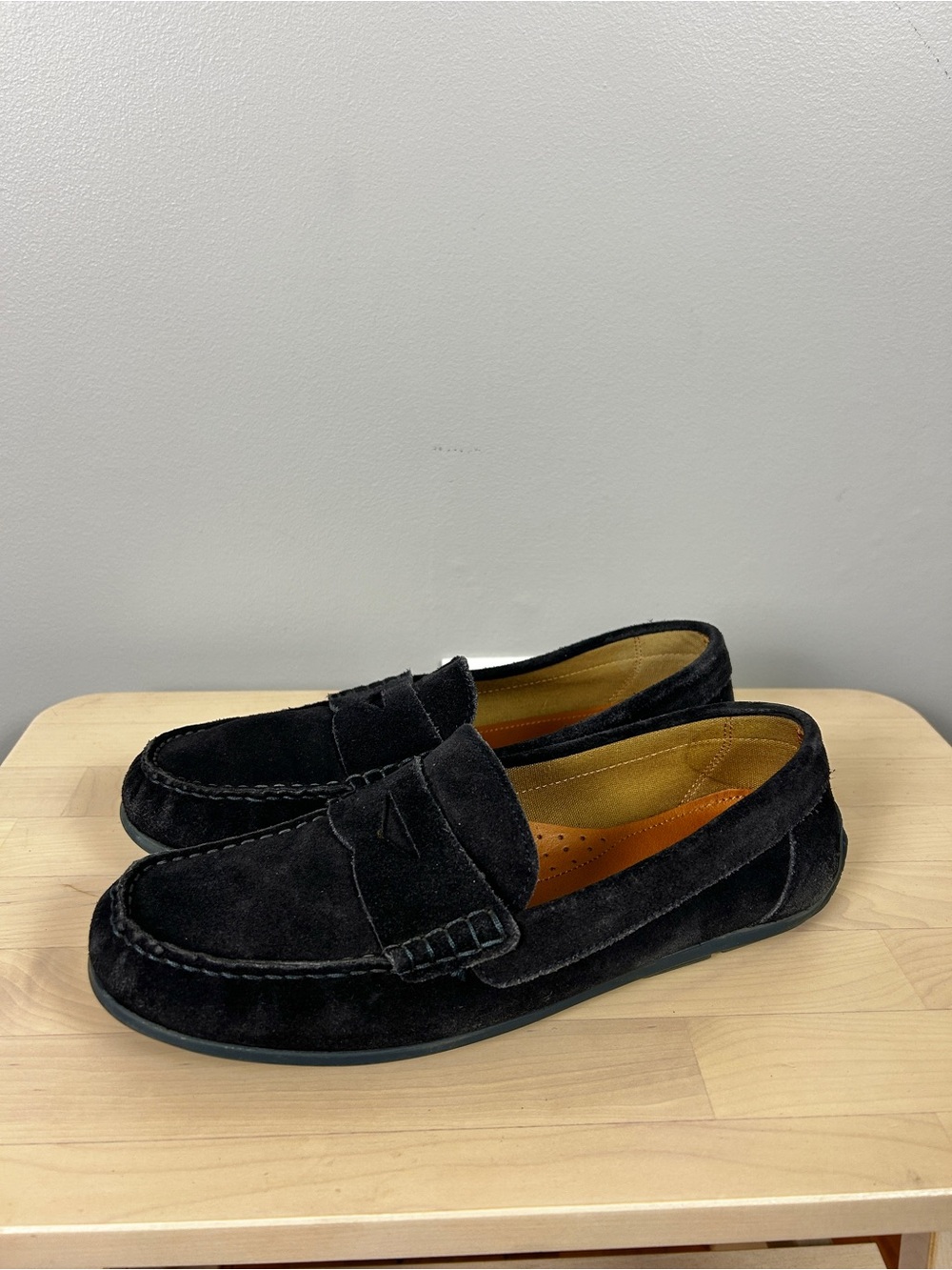 LUCA FERRI Suede Penny Loafers Navy Blue Sz 8/38 Classic Staple Autumn Academic